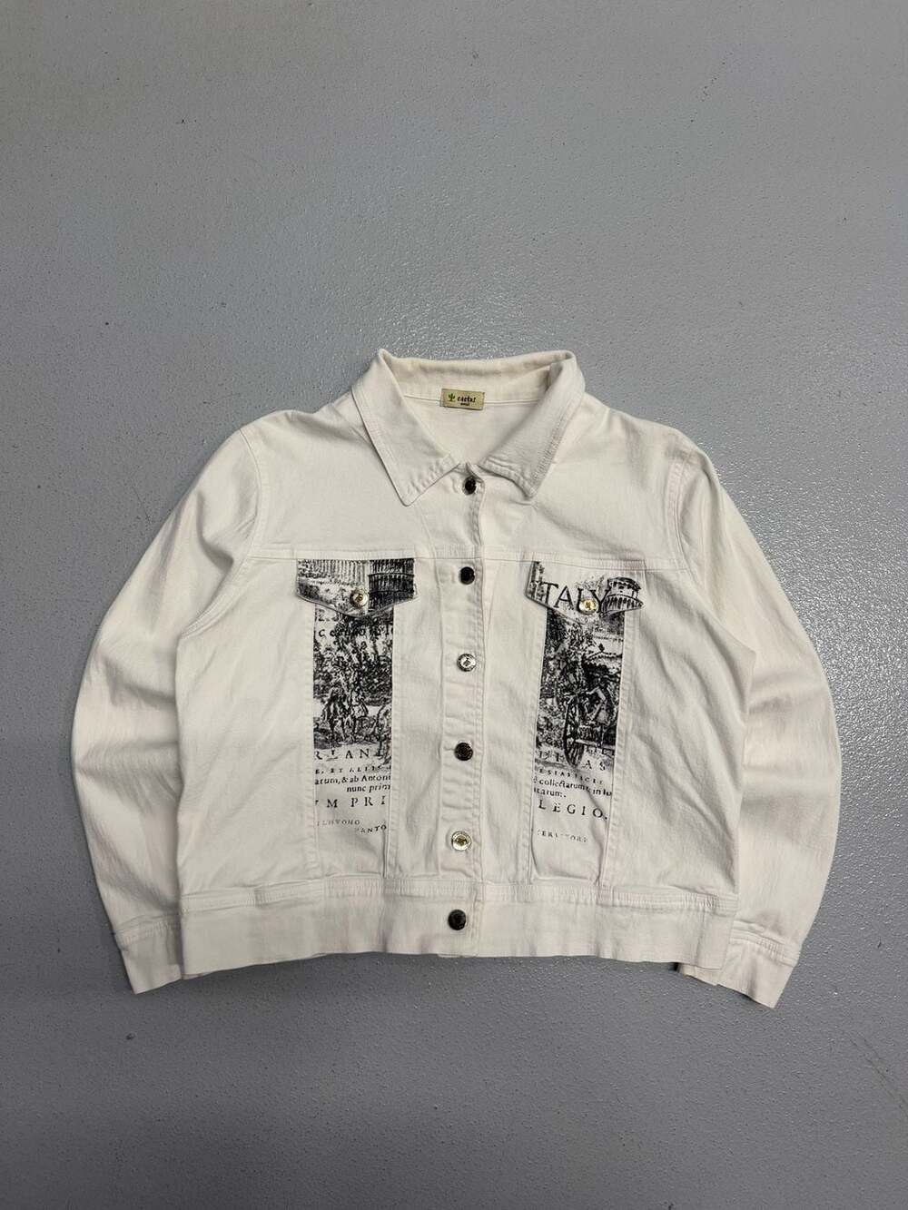Y2K Cactus Italy Rhinestoned White Denim Jacket